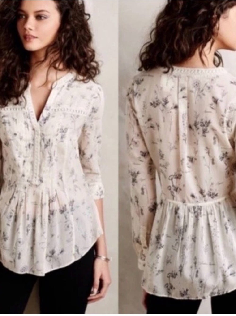 Maeve Ivory Floral Pintuck Peasant Blouse